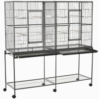 PawHut Rolling 65"L Bird Cage w/ Storage Shelf Wood Perch Food Container
