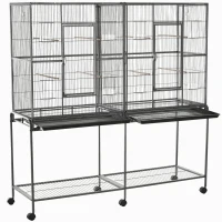 PawHut Rolling 65"L Bird Cage w/ Storage Shelf Wood Perch Food Container(m-1)