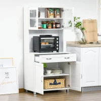 HOMCOM 67" Buffet with Hutch, Modern Kitchen Pantry, Freestanding Storage Cabinet with Framed Glass Doors, Shelves and Drawers, White(m-10)