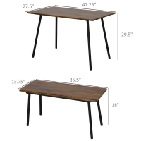 HOMCOM 3 PCs Table Dining Set With 2 Matching Benches P2 Grade MDF Steel Legs Dining Room - Brown(m-3)