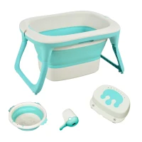Qaba Folding Baby Bathtub 4pcs Esthetic Basin Sucker Seat Non-Slip Support Portable(m-2)