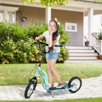 Aosom Youth Scooter Front and Rear Caliper Dual Brakes 12-Inch Inflatable Front Wheel Ride On Toy For Age 5+ - Blue(m-2)