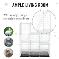 PawHut Small Animal Playpen C&C Cage Wire Bunny Pen for Kitten, Chinchillas, with Doors, Ramps and Trays, White(m-4)