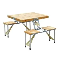 Outsunny 54" Portable Camping Table with 4 seat Wooden Portable Folding Picnic Table Set with Umbrella Hole(m-1)