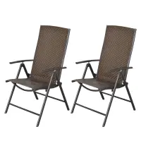 Outsunny Set of 2 Rattan Wicker Patio Dining Chairs with  Backrest Adjustable and Folding Design, Outdoor Recliner Set for Garden, Backyard, Lawn, Balcony, Mixed Gray(m-1)