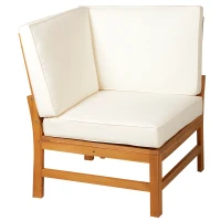 Outsunny 6 Piece L Shape Garden Sofa Set Solid Acacia Wood Garden Furniture Set with a Coffee Table for Yard and Bistro, Cream(m-9)