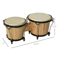 HOMCOM Wooden Bongo Drum Set w/ Sheepskin Drum Head Φ7.75" & Φ7" Drums w/ Tuning Wrench(m-3)