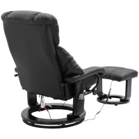HOMCOM Massage Recliner Chair with Ottoman, 360° Swivel Recliner and Footstool, PU Leather Reclining Chair with Side Pocket and Remote Control, Black(m-11)