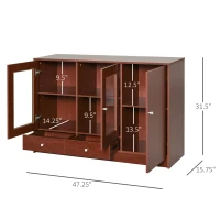 HOMCOM Kitchen Buffet Table Cabinet Storage Sideboard Server Console with Framed Acrylic Doors and Tabletop, Brown(m-3)