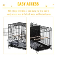 PawHut 17.75"x9"x10.5" Flight Bird Cage 4 Doors 6 Food Boxes 4 Perch Pole Metal PP Pine(m-5)
