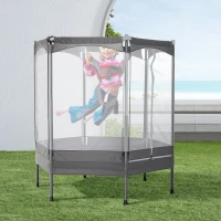 Qaba Kids Trampoline Mini Bouncer Jumper w/ Enclosure Net Elastic Safety Harness(m-1)