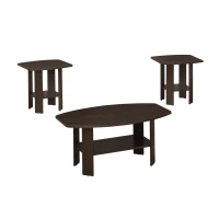Monarch 3 Piece Contemporary Shelved Wood-Look Coffee Table / Two Matching End Tables Set - Cappuccino(m-1)