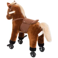 Qaba Kids Interactive Plush Mechanical Walking Ride On Horse Toy with Wheels, Brown(m-9)