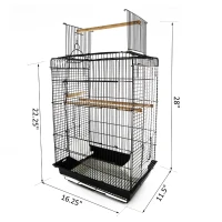 PawHut 28"H Steel Bird Cage with Open Play Top, Perch, Feeding Bowl for Parrot Lovebirds Parakeets Cockatiels - Black(m-3)