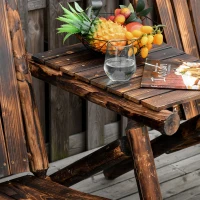 Outsunny Patio Wooden Double Adirondack Chair with Coffee Table Garden Loveseat Bench Vintage Carbonized Color(m-8)