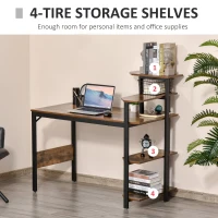HOMCOM Compact Computer Desk with 4-Tier Open Bookshelf, Writing Table with Steel Frame for Home Office, Rustic Brown(m-4)
