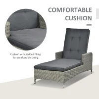 Outsunny Patio PE Rattan Wicker Chaise Lounge Chair Outdoor 5-Position Adjustable Recliner Lounge Furniture w/ Cushion for Garden Poolside Balcony Deep Grey(m-5)