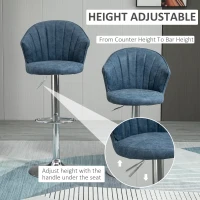 HOMCOM Bar Stool Set of 2 Adjustable Height PU Leather Upholstered Swivel Counter Chairs with Backrest, Footrest, Blue(m-4)