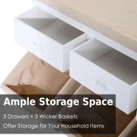 HOMCOM 3-Cube Wood Storage Bench w/ Cushion Entryway Organizer Seat with Wicker Basket and Drawer White(m-9)