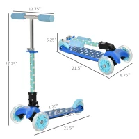 Aosom Kick Scooter for Kids, Foldable Children's Scooter with 3 Wheels, Adjustable Height, and Flashing LED for Boys and Girls, Blue(m-3)