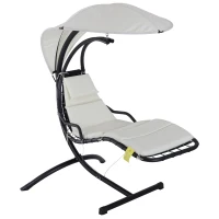 Outsunny Outdoor Patio Porch Hanging Sky Swing Chair dream chair lounger hammock with Stand and Waterproof Canopy – Cream & Black(m-2)