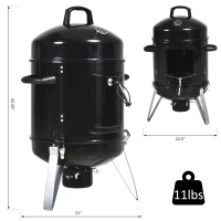 Outsunny 16" Charcoal Smoker Grill for Outdoor Cooking, Black(m-3)