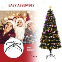 HOMCOM 6ft Christmas Tree Pre-Lit Artificial with Pink and Yellow Fiber-Optic Ball LED Lights(m-7)