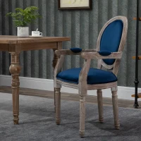 HOMCOM Vintage Dining Chair with Round Back, Thick Sponge Padded Seat and Section Armrest with Wood Frame, Blue(m-9)
