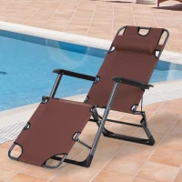 Outsunny Oxford Fabric Metal Frame Outdoor Pool Sun Lounger Lounge Chair 120°/180°, Brown(m-2)