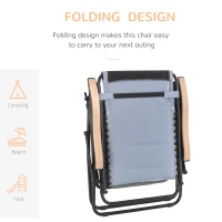 Outsunny Foldable Outdoor Lounge Chair with Footrest, Oversized Padded Zero Gravity Lounge Chair with Headrest, Cup Holders, Armrests for Camping, Lawn, Garden, Pool, Gray(m-5)