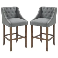 HOMCOM Modern Bar Height Bar Stools Set of 2, 30" Seat Height Bar Chair for Kitchen Living Room with Mid Back, Wood Legs, Nailhead Trim & Tufted Upholstery, Dark Grey(m-12)