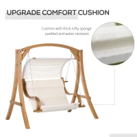 Outsunny Wooden Porch Swing Chair A-Frame Wood Log Swing Bench Chair With Canopy and Cushion for Patio Garden Yard(m-4)