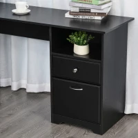 HOMCOM L-Shaped Corner Computer Desk PC Workstation Student Writing Table with Storage Shelf & Drawers, Black(m-14)