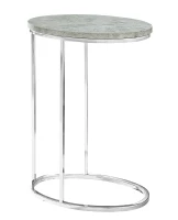 Monarch 25" Contemporary Oval Chrome Metal Base C-Shaped Side Accent Table - Grey  Cement-Look Top Finish(m-1)