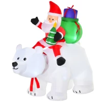 HOMCOM 6ft Christmas Inflatable Animated Moving Santa Claus Riding A Polar Bear with Toy Bag, Outdoor Blow-Up Yard Decoration with LED Lights Display(m-10)