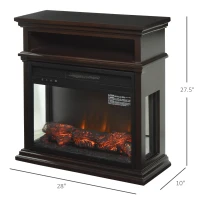 HOMCOM Electric Fireplace with Shelf, Storage Rack, Side Console Table, LED Log Flame, Auto Cut-Off, Remote Control, Dark Coffee(m-3)
