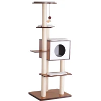 PawHut 60" Tall Cat Condo Tower Scratching Post Activity Tree House Furniture(m-6)