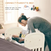 Qaba Baby Crib 3 In 1 Design Toddler Cot Cradle Beside Sleeping Cot with Storage Function Detachable Lockable Wheels for Infant Newborn Age 0 to 6 Months(m-6)