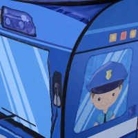 Qaba Kids Police Car Play Tent w/ top opening Pop-up Foldable Blue(m-10)
