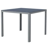 Outsunny 34"x34" Garden Table Dining Desk Tempered Glass Tabletop Backyard Aluminum(m-4)
