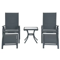 Outsunny 5pcs Outdoor Sling Bistro Set Garden Sun Lounger Chaise Lounge Reclining Chair w/Side Table & Ottoman  Balcony Furniture Grey(m-7)