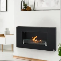 HOMCOM Ethanol Fireplace, 43.25" Wall-Mounted 0.73 Gal Stainless Steel Max 323 Sq. Ft., Burns up to 4 Hours, Black(m-10)