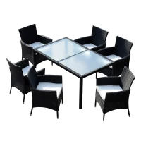 Outsunny 7pcs Outdoor Rattan Dining Set Wicker Furniture Cushioned Seat 6 Armchair 1 Glass Table Garden Patio All Weather Sectional Set(m-2)