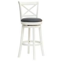 HOMCOM Swivel Bar Height Bar Stool with Back, 31 Inch PU Leather Bar Height Stool, Farmhouse Barstool with Rubberwood Frame, Cream White(m-1)