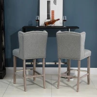 HOMCOM Counter Height Bar Stools Set of 2, Upholstered 26.75" Seat Height Barstools, Light Gray(m-8)