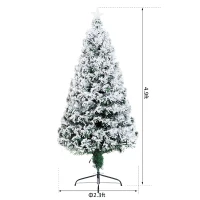HOMCOM 5ft Xmas Tree Pre-Lit LED Optic Fiber with Top Star Christmas Tree Fireproof Snowy Artificial Tree w/ Stand Green/White(m-3)