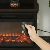 HOMCOM Electric Fireplace with Shelf, Storage Rack, Side Console Table, LED Log Flame, Auto Cut-Off, Remote Control, Dark Coffee(m-11)