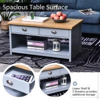 HOMCOM Coffee Table with Storage Shelf and Drawers Vintage(m-5)