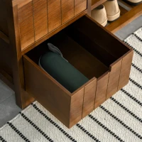 HOMCOM Compact Rustic Padded Wooden Shoe Rack Bench Organizer With Drawers - Coffee Woodgrain(m-10)