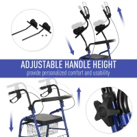 HOMCOM Adjustable Rollator Walker for Seniors with a Foldable Comfort Design, Steel Handbrakes, & Storage Space(m-5)